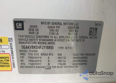 2015 Buick Enclave Leather из США, поврежденный, VIN 5GAKVBKD4FJ116893